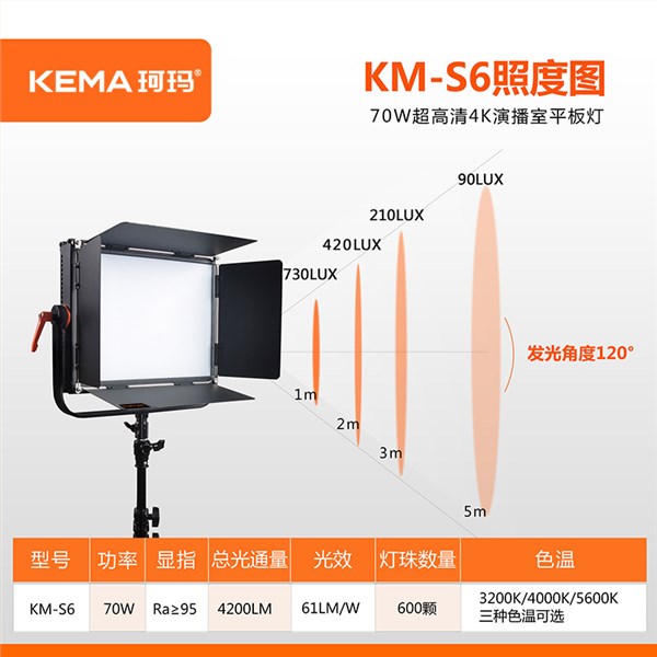 超高清4K演播室LED影视平板柔光灯70W  KM-S6(70W)