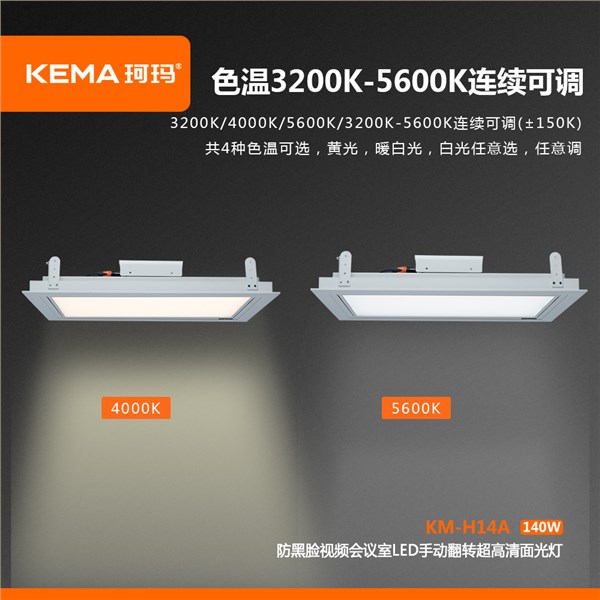 KM-H14A  防黑脸视频会议室LED手动翻转超高清面光灯（0-75°）140W